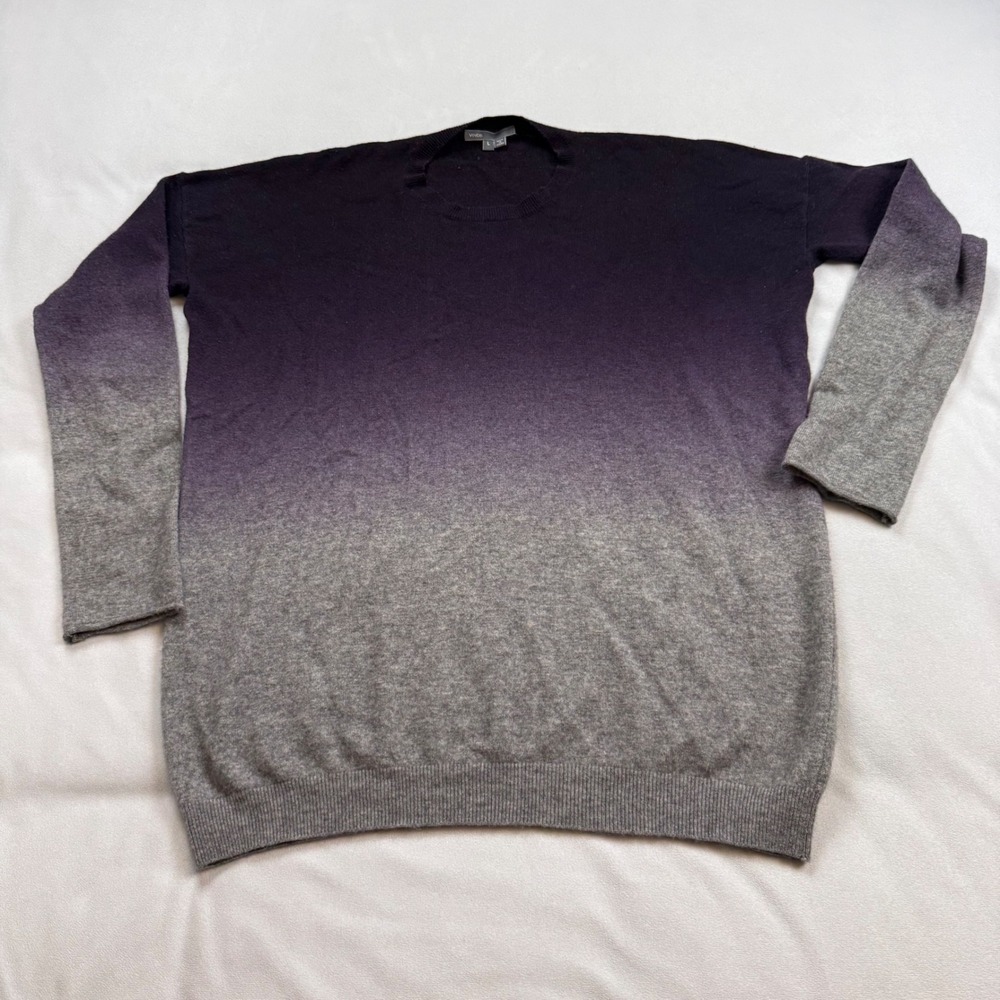 Vince Ombre Dip Dye Crewneck Sweater Purple Grey Oversized Knit Top Womens L